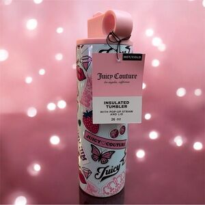 JUICY COUTURE 26 OZ Hot Cold Stainless Steel Bottle With Pop Straw+Lid NWT
